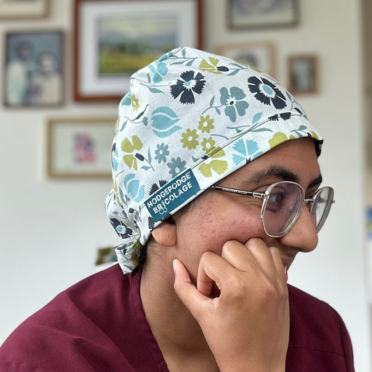 Floral Blues and Greens Scrub Cap