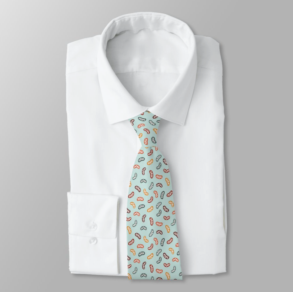 A tie made with a mitochondria design.